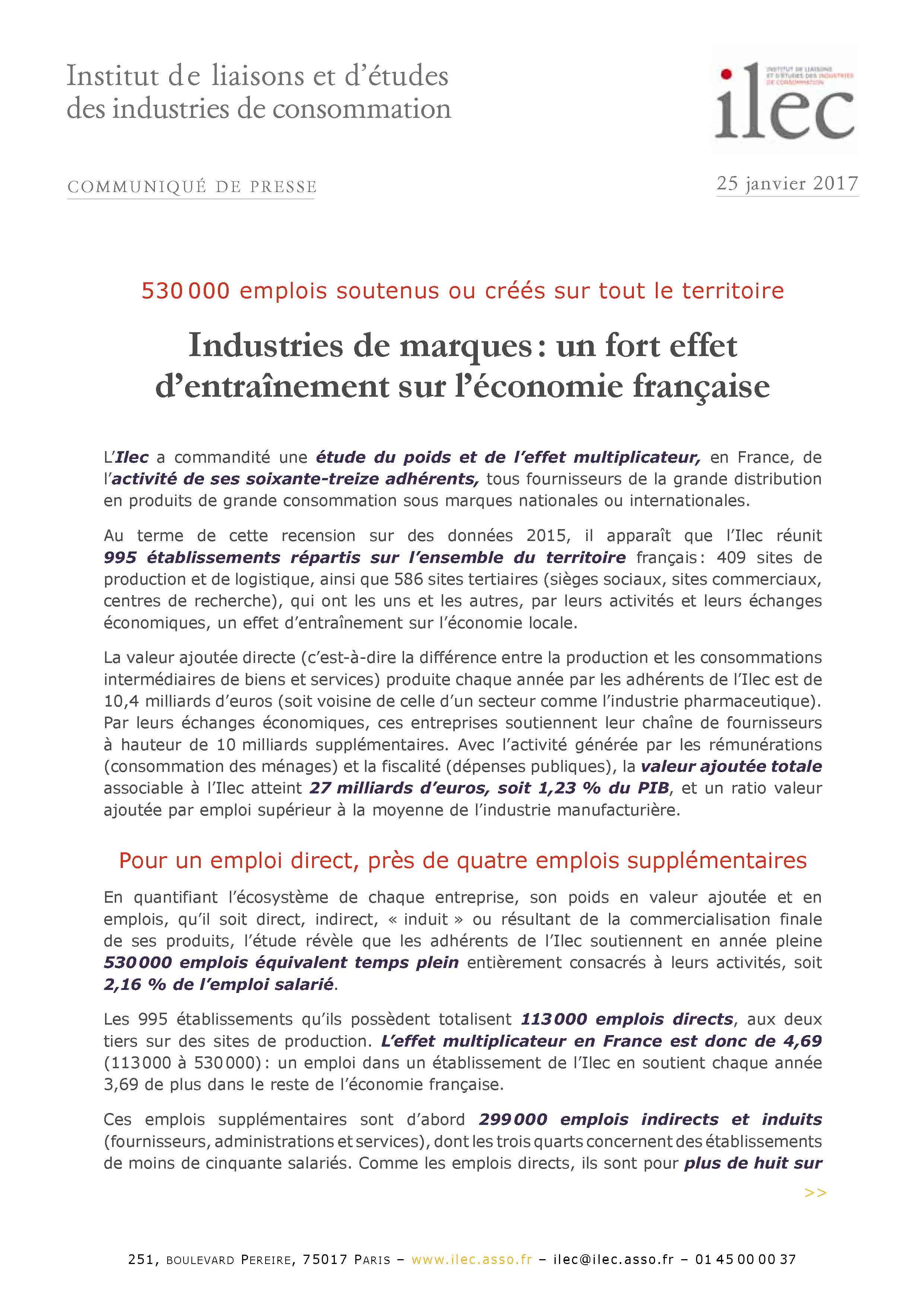 Industries de marques : un fort effet d’entraînement sur l’économie française (communiqué de presse)