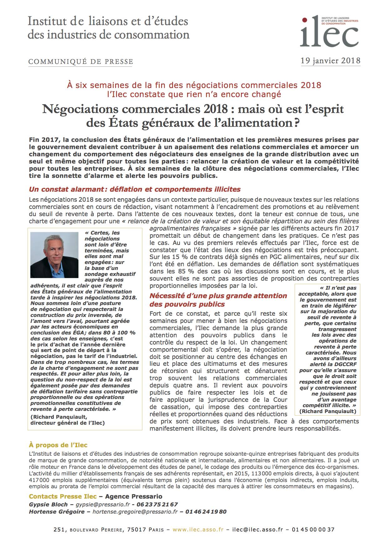 Négociations commerciales 2018 : mais où est l’esprit des États généraux de l’alimentation ? (communiqué de presse)