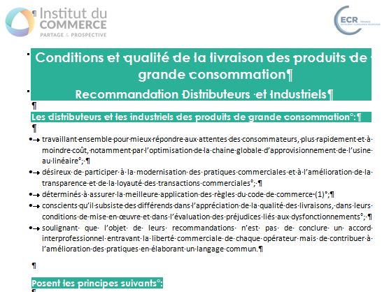 Conditions et Qualité de la livraison des PGC (recommandation ECR)