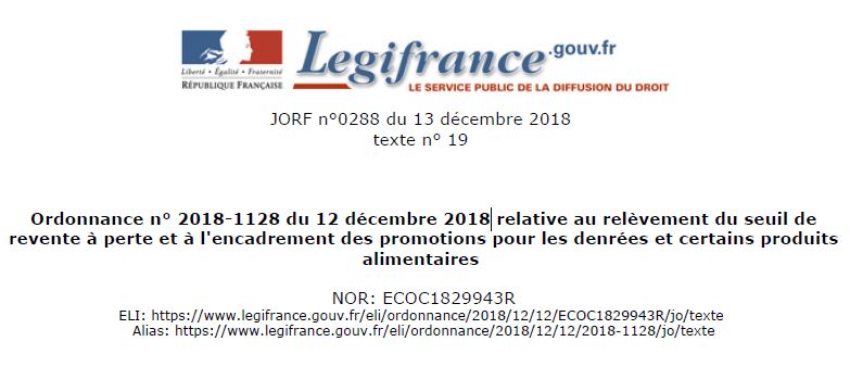 Ordonnance du 12 décembre 2018 relative au relèvement du SRP et à l'encadrement des promotions