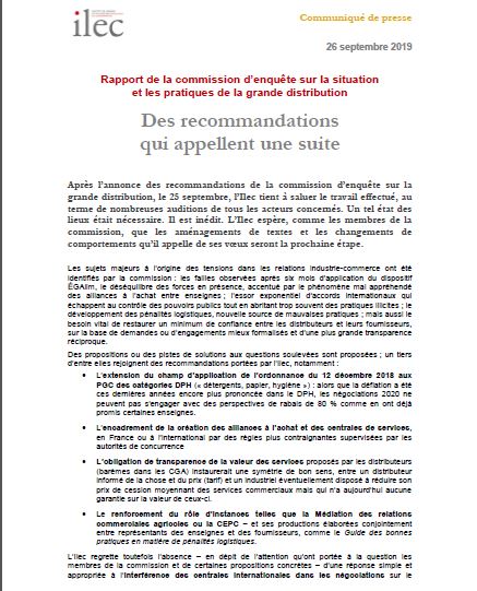 Des recommandations  qui appellent une suite (communiqué de presse)