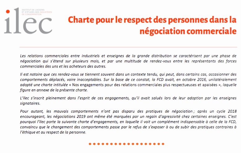 Charte Pour Le Respect Des Personnes Dans La Negociation Commerciale Ilec