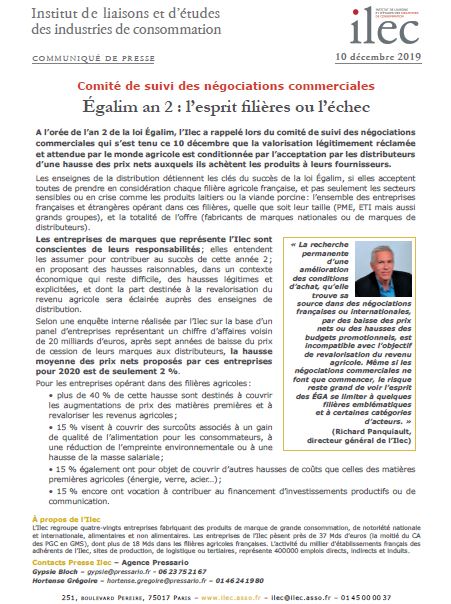 Égalim an 2 : l’esprit filières ou l’échec (communiqué de presse)