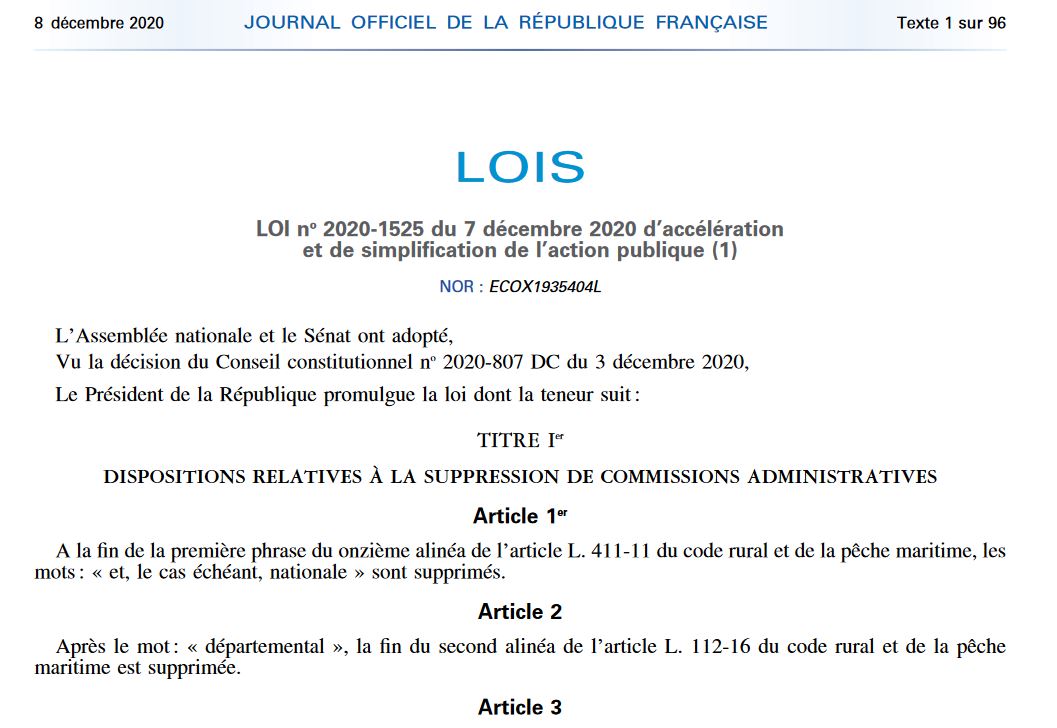 Loi Asap, texte promulgué le 7 décembre 2020