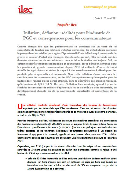 Inflation, déflation : réalités pour l’industrie de PGC et conséquences pour les consommateurs (communiqué de presse)