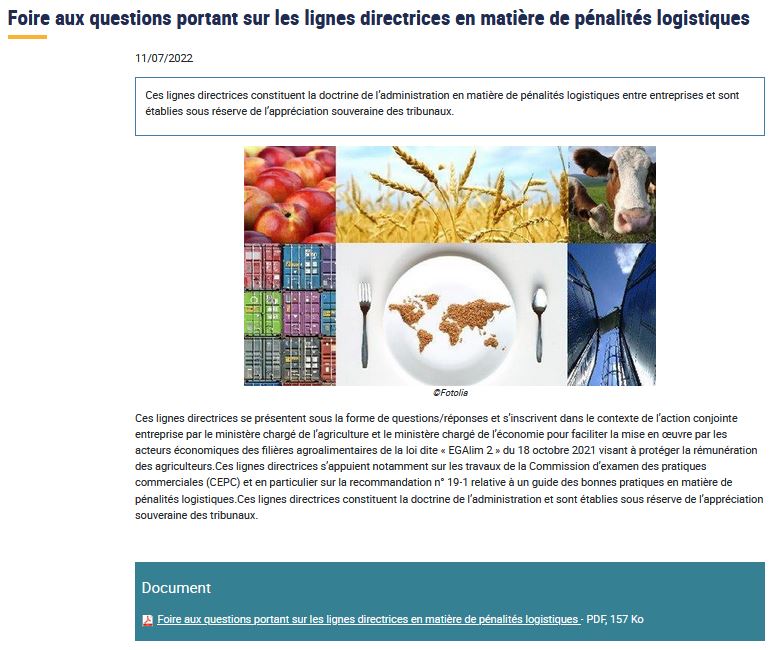 “Foire aux questions portant sur les lignes directrices en matière de pénalités  logistiques”