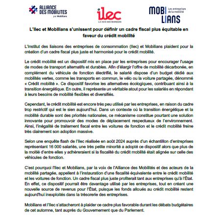 L’Ilec et Mobilians s’unissent pour un cadre fiscal plus équitable en faveur du crédit mobilité